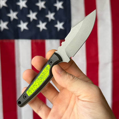 North Edge Tools Osprey EDC 3" Fixed Blade – Bead Blast AEB-L, Toxic Yellow GripX Inlay, Black Diamond Richlite – Made in USA
