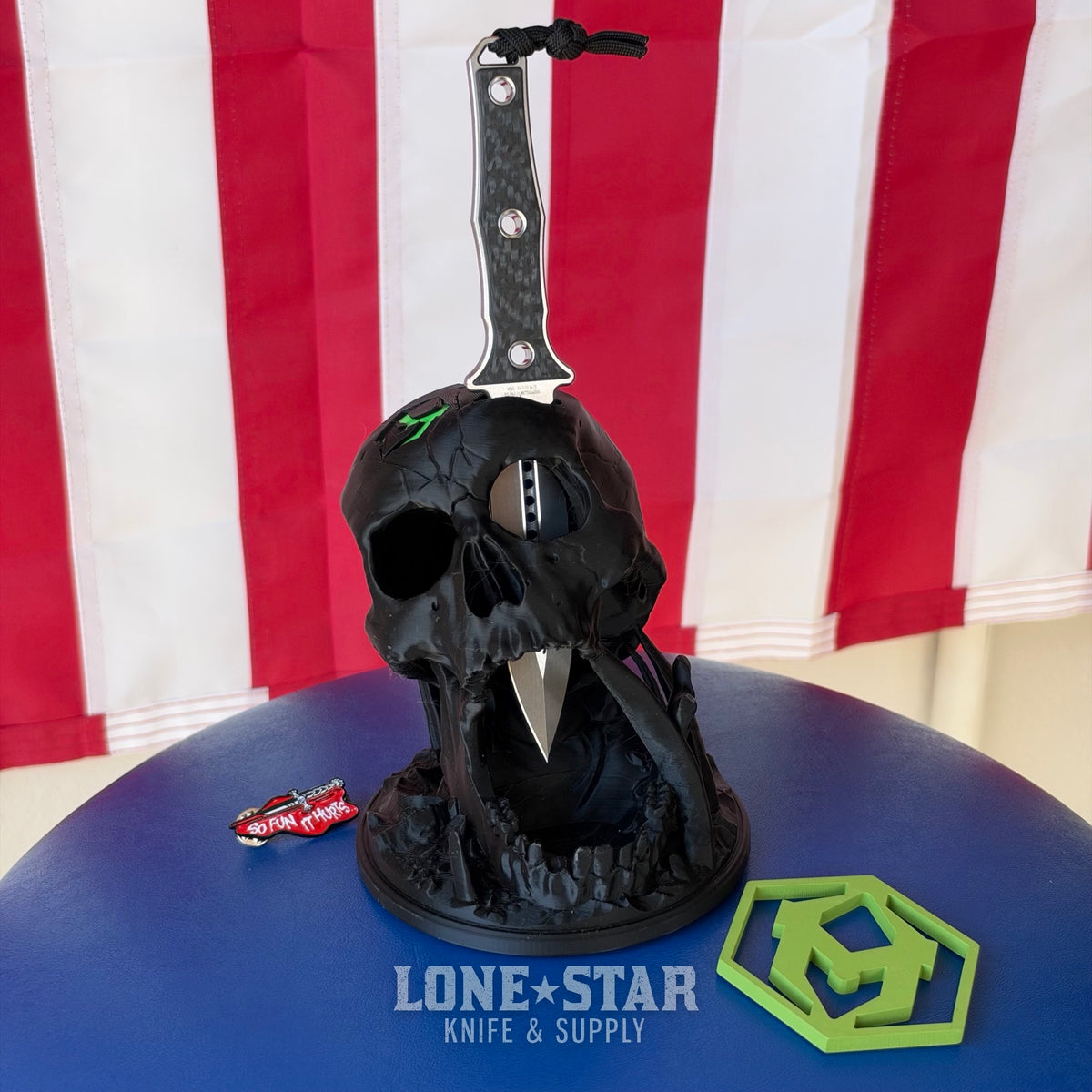 Lone Star Bundle: Heretic Mini Nephilim and Display Skull, Black - 4" MagnaCut Dagger plus Stand - Made in USA (LSB-NEPHILIM-SKULL-BLACK)