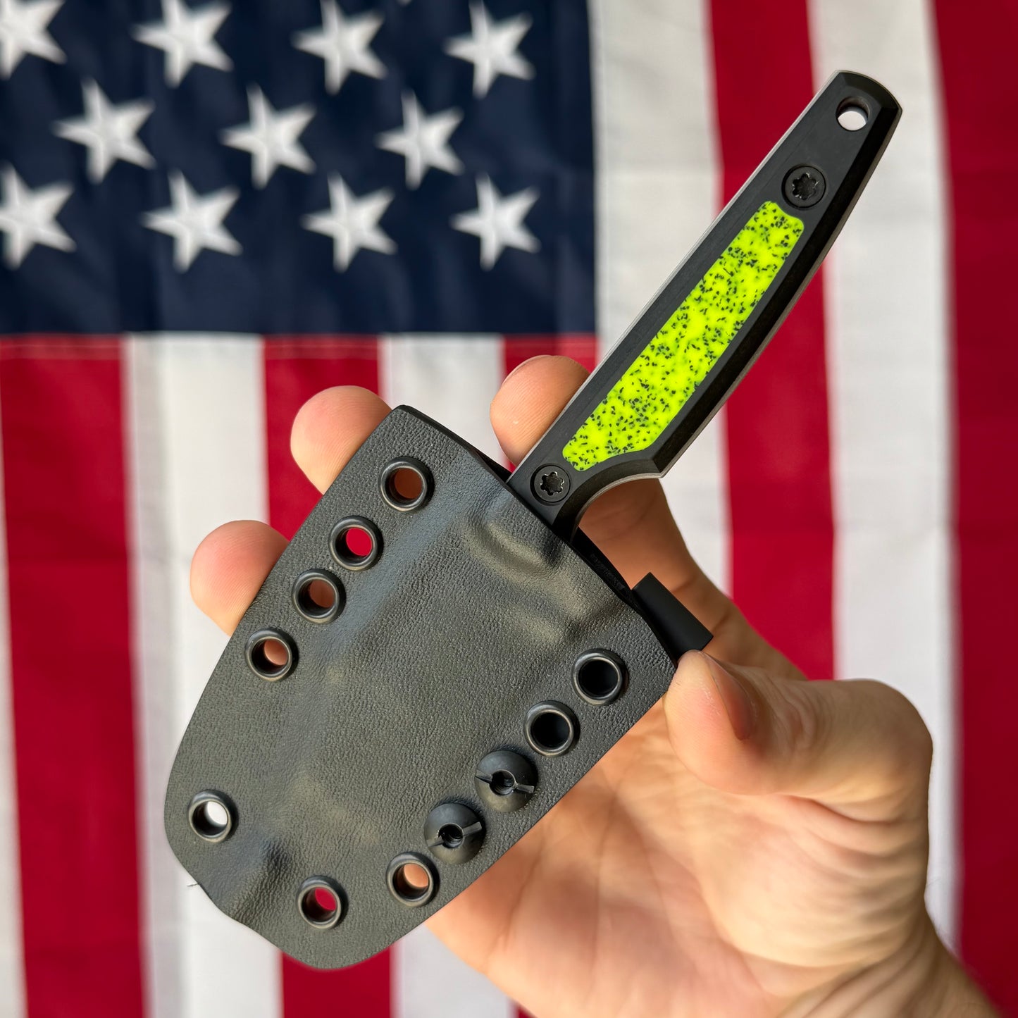 North Edge Tools Osprey EDC 3" Fixed Blade – Bead Blast AEB-L, Toxic Yellow GripX Inlay, Black Diamond Richlite – Made in USA
