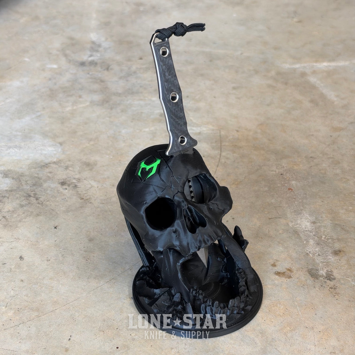 Lone Star Bundle: Heretic Mini Nephilim and Display Skull, Black - 4" MagnaCut Dagger plus Stand - Made in USA (LSB-NEPHILIM-SKULL-BLACK)