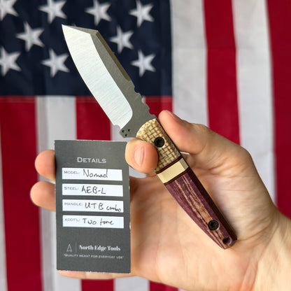 North Edge Tools Nomad 3" Fixed Blade – Two Tone AEB-L, UTB Jute/Paper/Maple Combo Scales – Made in USA