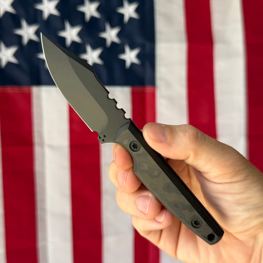 North Edge Tools Osprey EDC 3" Fixed Blade – Graphite Black Cerakote AEB-L, Black Camo Fat Carbon Scales – Made in USA