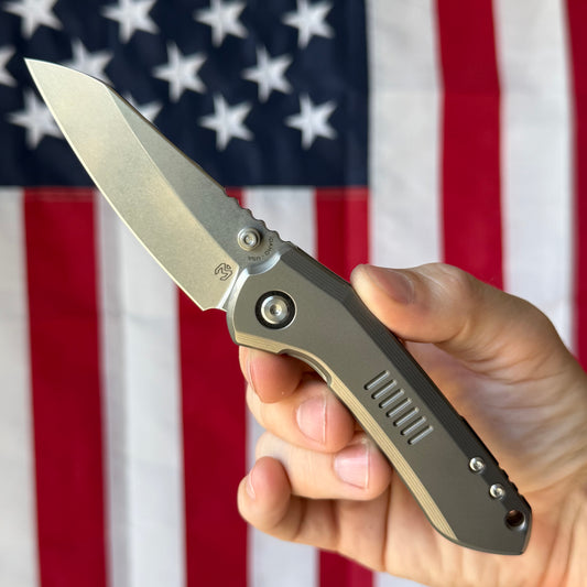 Millit Overland Folder 3.17″ Ti Frame Lock – Full Titanium Handle, Black Backspacer & Pivot Collar, Magnacut Sheepsfoot – Made in USA