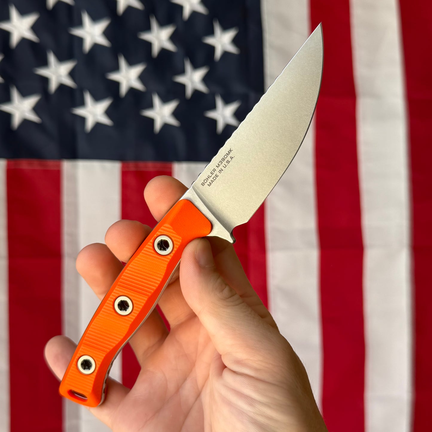 Microtech Akris 3.7" Fixed Blade – Ember G10, M390MK Stonewash, Leather Sheath – Made in USA (95-10EM-1)