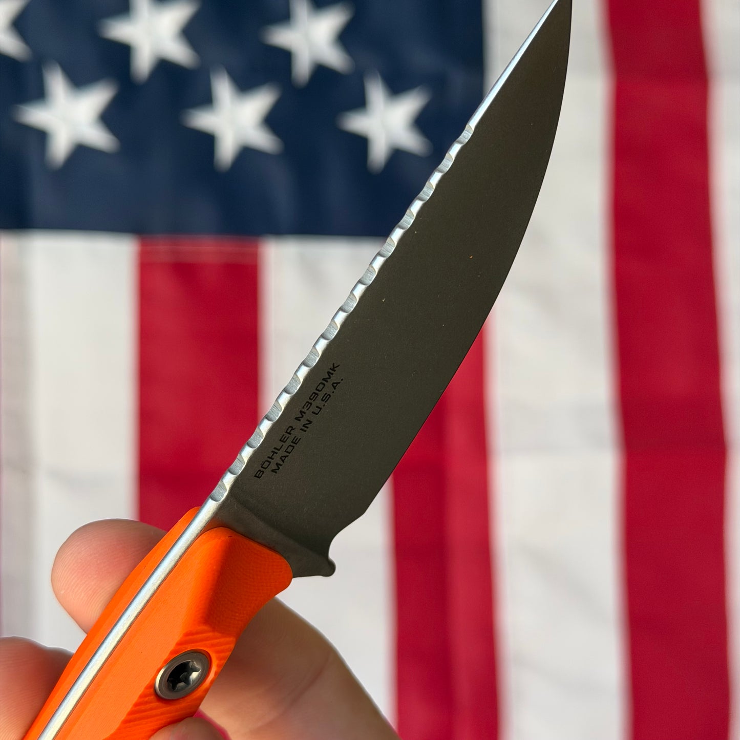 Microtech Akris 3.7" Fixed Blade – Ember G10, M390MK Stonewash, Leather Sheath – Made in USA (95-10EM-1)
