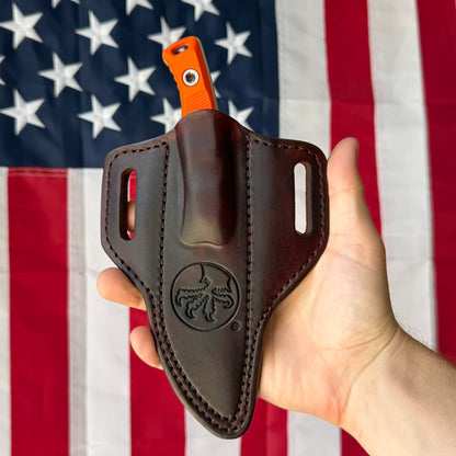 Microtech Akris 3.7" Fixed Blade – Ember G10, M390MK Stonewash, Leather Sheath – Made in USA (95-10EM-1)