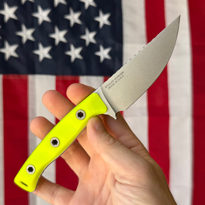 Microtech Akris 3.7" Fixed Blade – High Visibility G10, M390MK Stonewash, Leather Sheath – Made in USA (95-10HV-1)