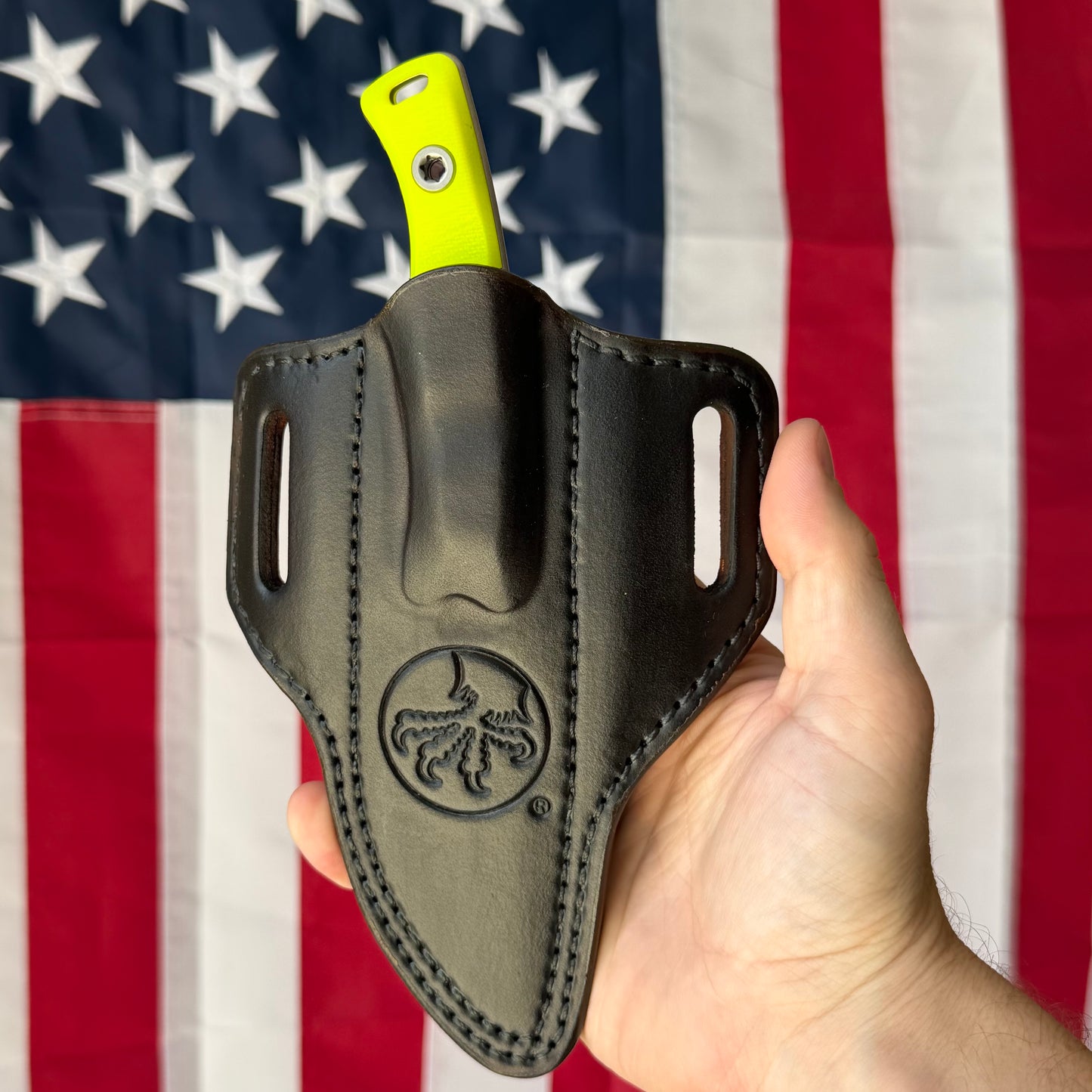 Microtech Akris 3.7" Fixed Blade – High Visibility G10, M390MK Stonewash, Leather Sheath – Made in USA (95-10HV-1)
