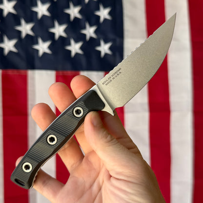 Microtech Akris 3.7" Fixed Blade – Black G10, M390MK Stonewash, Leather Sheath – Made in USA (95-10BK-1)