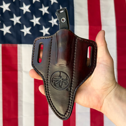 Microtech Akris 3.7" Fixed Blade – Black G10, M390MK Stonewash, Leather Sheath – Made in USA (95-10BK-1)
