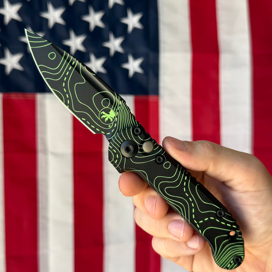 Microtech LUDT Gen III 3.5" OTS – Topographic Black/Green, M390MK – Made in USA (1135S-1TPBKPGCS)