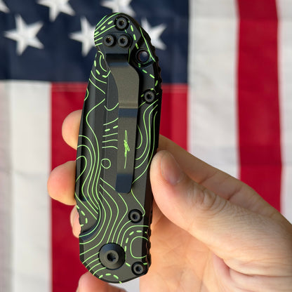 Microtech LUDT Gen III 3.5" OTS – Topographic Black/Green, M390MK – Made in USA (1135S-1TPBKPGCS)