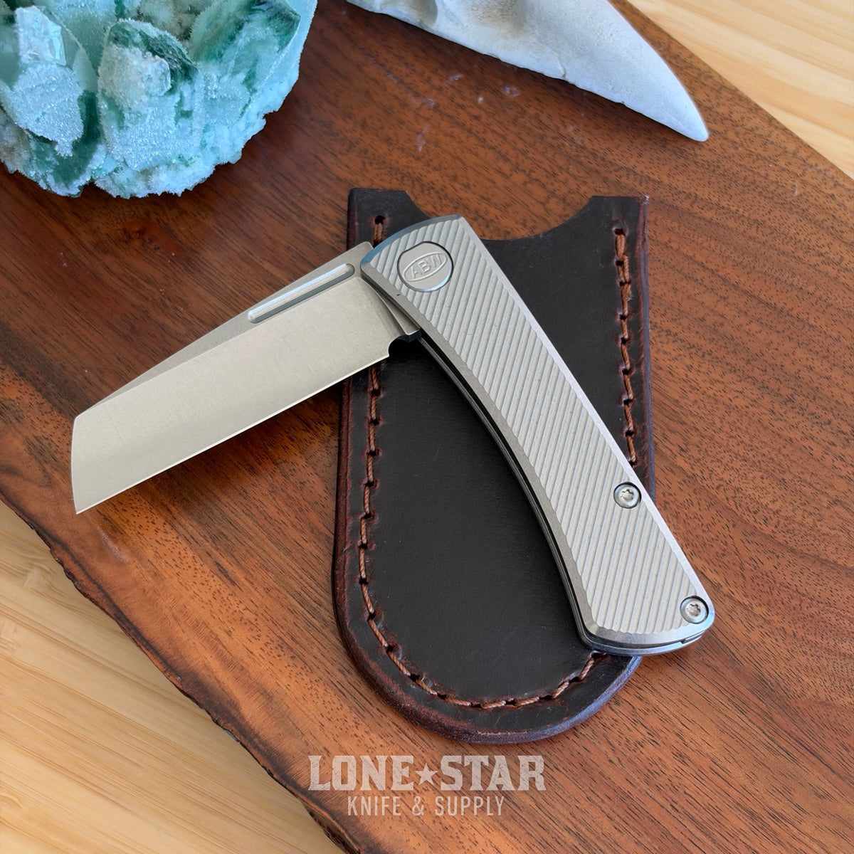 Lone Star Bundle: ABW Slip Joint and Badger Claw Pocket Slip, 45 Degree Milled - 2.25" MagnaCut Wharncliffe plus Crazy Horse Leather - Made in USA (LSB-ABW-SJ-45DEG-SLIP)