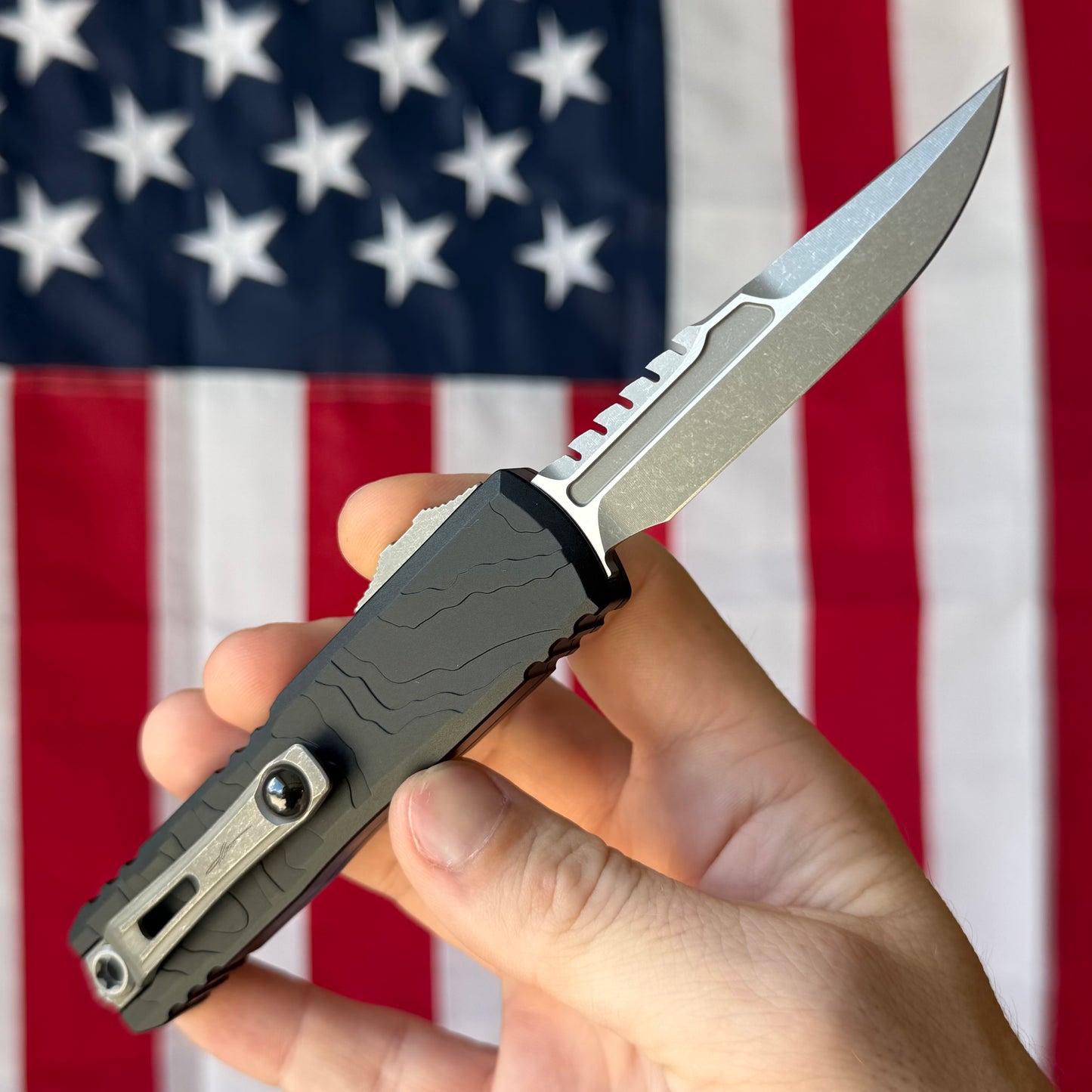 Microtech UTX-85 Gen IV Signature Series 3.11" OTF – Interceptor Blade, Black Topographic Deep Engraved Handle, M390MK Apocalyptic – BSA26 – Made in USA (12354TP-10APS)