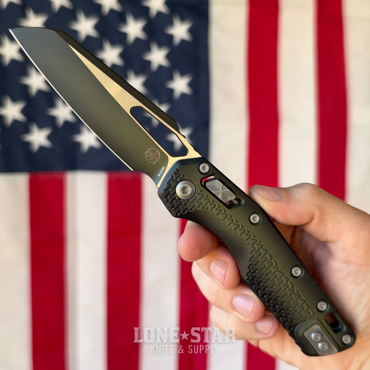 The Back Door: Microtech MSI S/E Ram-Lok - Tri-Grip Polymer Faded Bazooka, 3.88" M390MK Sheepsfoot - Made in USA (210T-1PMFBO) (Trade In)