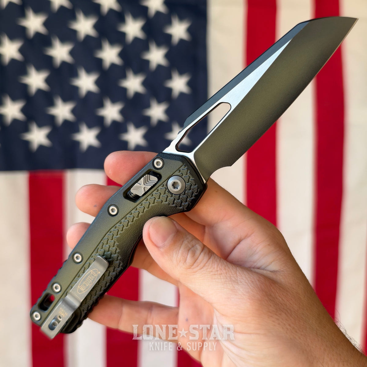 The Back Door: Microtech MSI S/E Ram-Lok - Tri-Grip Polymer Faded Bazooka, 3.88" M390MK Sheepsfoot - Made in USA (210T-1PMFBO) (Trade In)