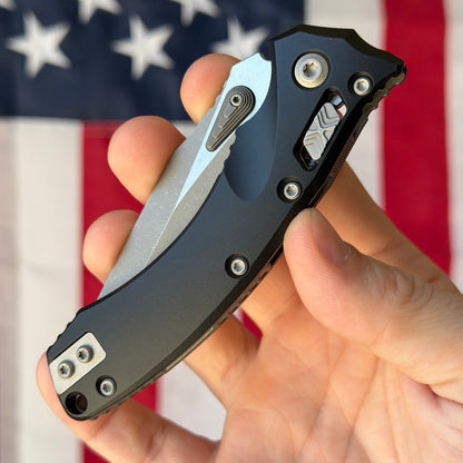 Microtech Amphibian Mini Ram-Lok 3.25" – Black Aluminum, M390MK Apocalyptic – Made in USA (137MRL-10AP)