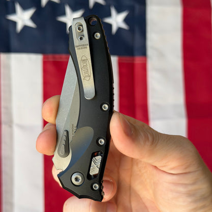 Microtech Amphibian Mini Ram-Lok 3.25" – Black Aluminum, M390MK Apocalyptic – Made in USA (137MRL-10AP)