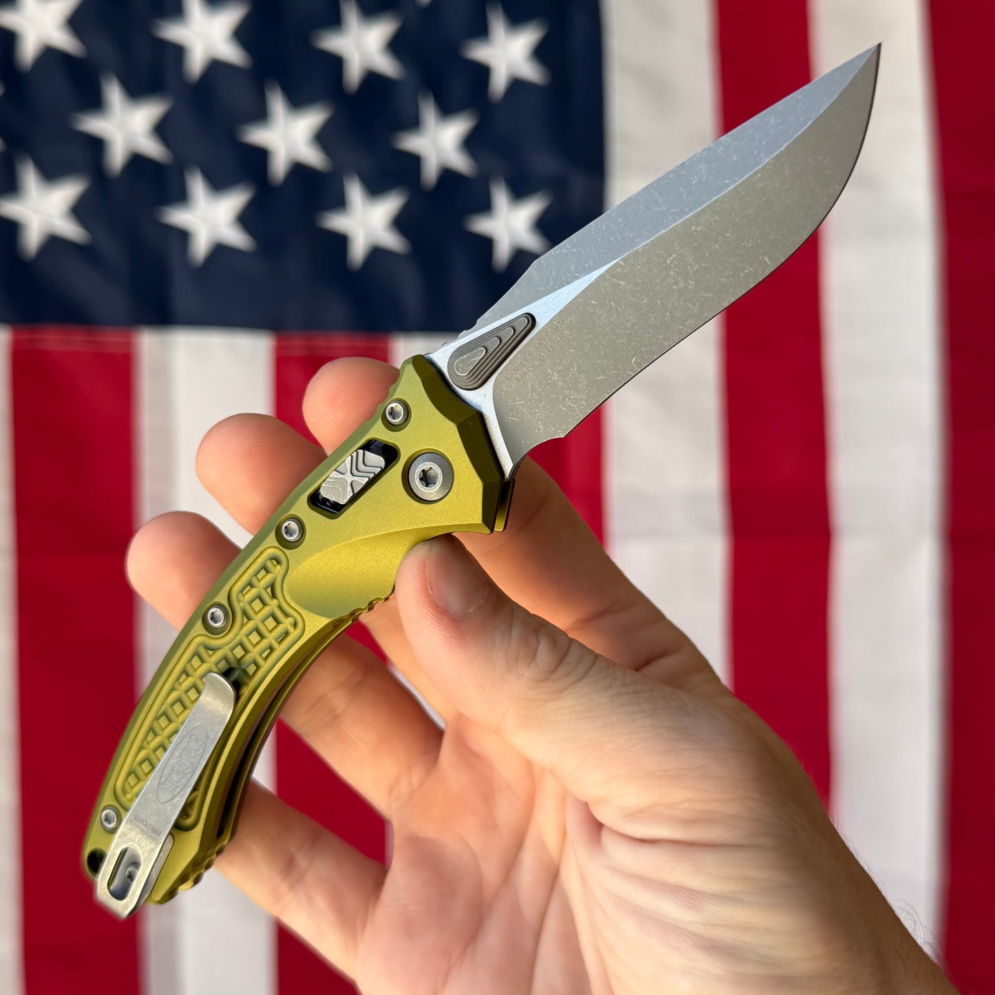 Microtech Amphibian Mini Ram-Lok 3.25" – OD Green Frag Aluminum, M390MK Apocalyptic – Made in USA (137MRL-10APFROD)