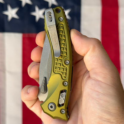 Microtech Amphibian Mini Ram-Lok 3.25" – OD Green Frag Aluminum, M390MK Apocalyptic – Made in USA (137MRL-10APFROD)