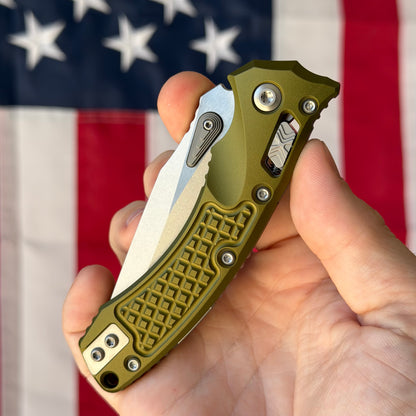 Microtech Amphibian Mini Ram-Lok 3.25" – OD Green Frag Aluminum, M390MK Stonewash – Made in USA (137MRL-10FROD)