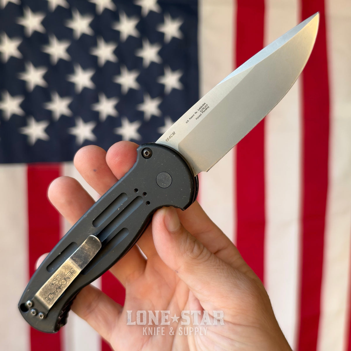 The Back Door: Benchmade AFO II Auto - 3.56" 154CM Satin, Black Aluminum, Button Lock - Made in USA (9051) (Trade In)