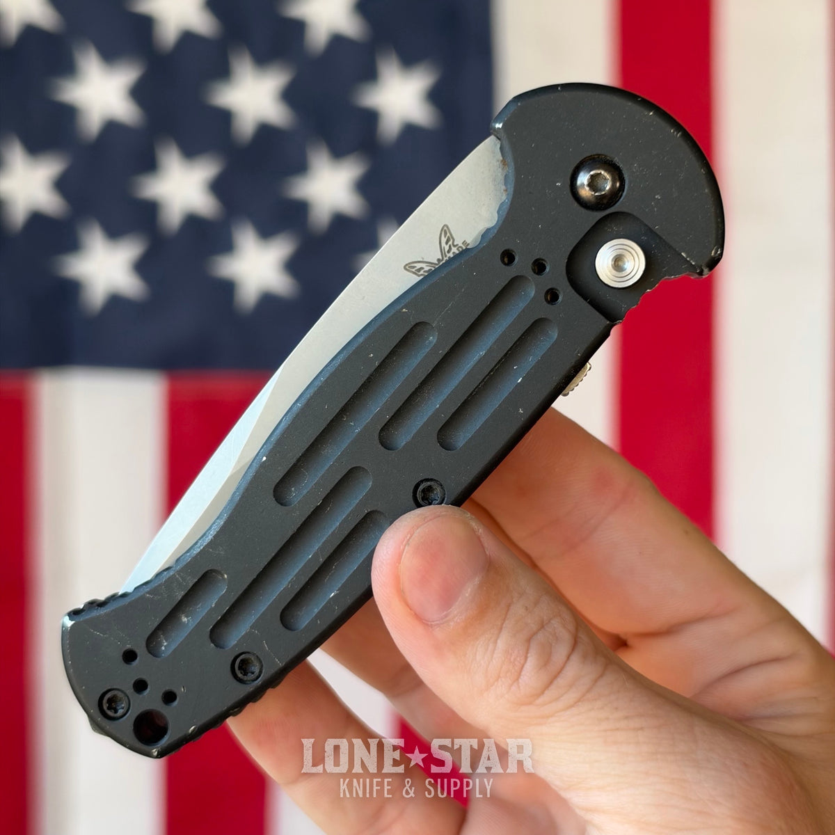 The Back Door: Benchmade AFO II Auto - 3.56" 154CM Satin, Black Aluminum, Button Lock - Made in USA (9051) (Trade In)