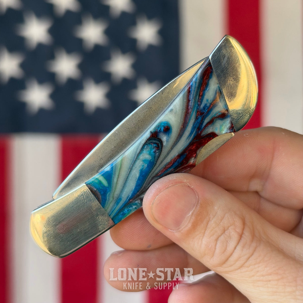 The Back Door: Bear & Son Lockback - Coral Reef Resin, 2.5" Stonewash Drop Point, Serial 1 of 600 - Made in USA (961CR) (Trade In)