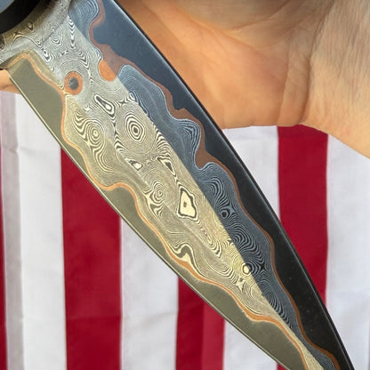 Asheville Steel Warlock Enchanter 3.80" – Baker Forge Raindrop Gomai Damascus, Black Skeletonized 6061 Aluminum, Ti Clip – Made in USA (WL-TEN-B-BFD)