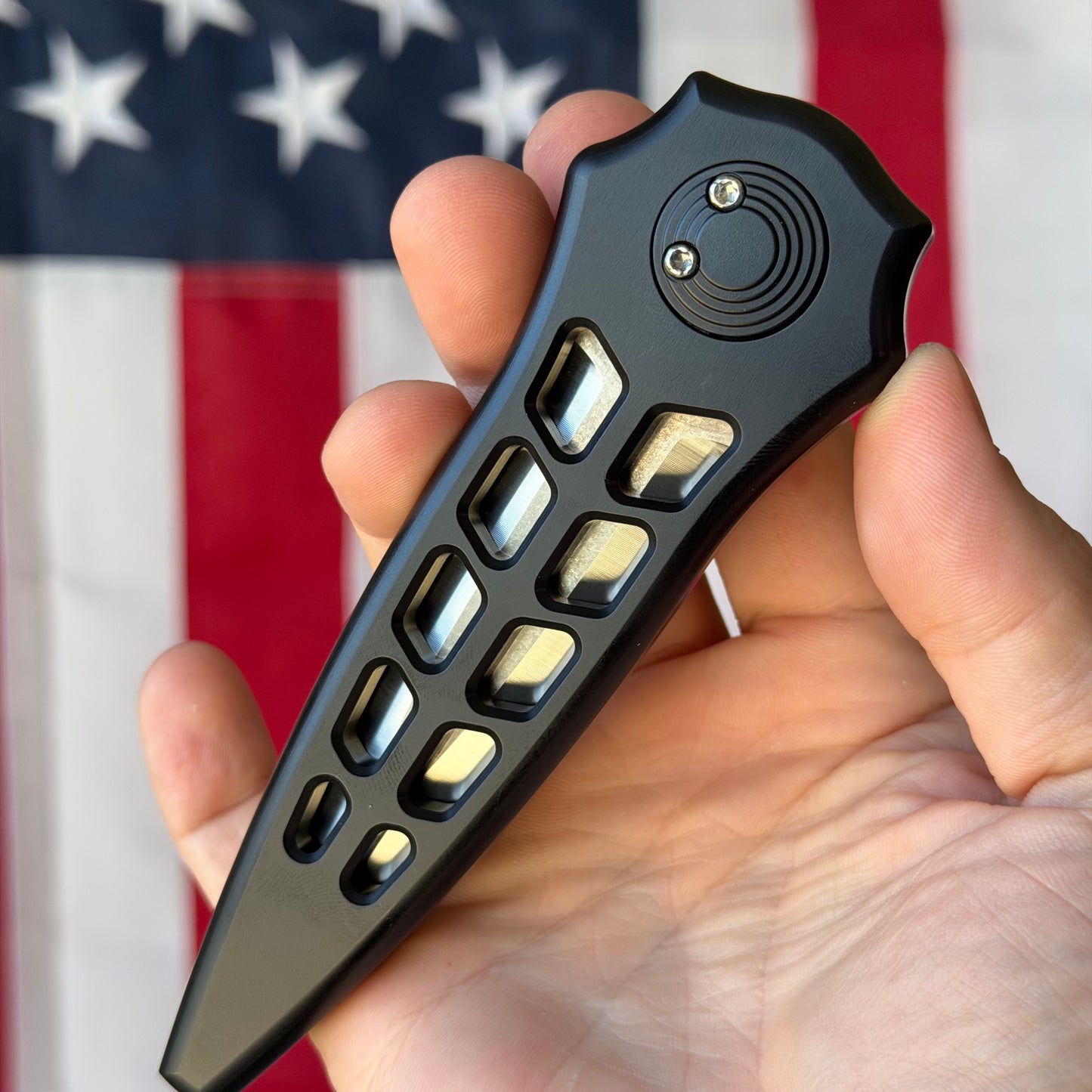 Asheville Steel Enchanter Series 3.80" – S35VN Double-Edge Dagger Flat Grind Satin, Black Skeletonized 6061 Aluminum, Ti Clip – Made in USA (ENCHA-B-FG-S)