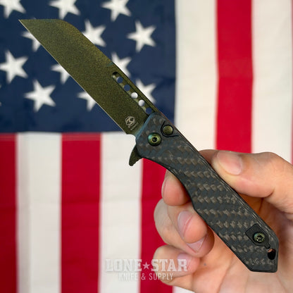 The Back Door: Heretic Jinn Manual - Metallic Green Carbon Fiber, MagnaCut Wharncliffe, Serial 055 - Made in USA (H213-MG-CF) (Trade In)