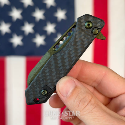 The Back Door: Heretic Jinn Manual - Metallic Green Carbon Fiber, MagnaCut Wharncliffe, Serial 055 - Made in USA (H213-MG-CF) (Trade In)