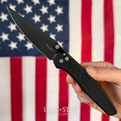 The Back Door: Pro-Tech Avalon - Black Aluminum, 4.25" DLC MagnaCut Drop Point, Thumb Stud - Made in USA (PN1103) (Return)