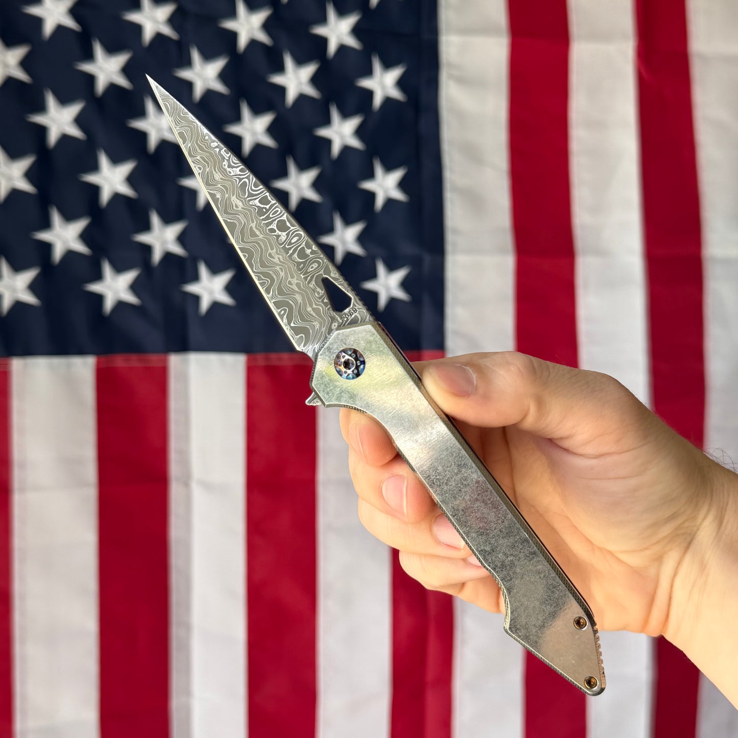 417 CNC Acer 3.72" Frame Lock – Stainless Damascus 57.4 HRC, Stonewash Ti, Lightning Clip – Piece #69 – Made in USA