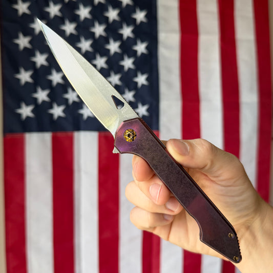 417 CNC Acer 3.72" Frame Lock – CPM-154 62.3 HRC, Purple Anodized Ti, Bronze Clip – Piece #54 – Made in USA