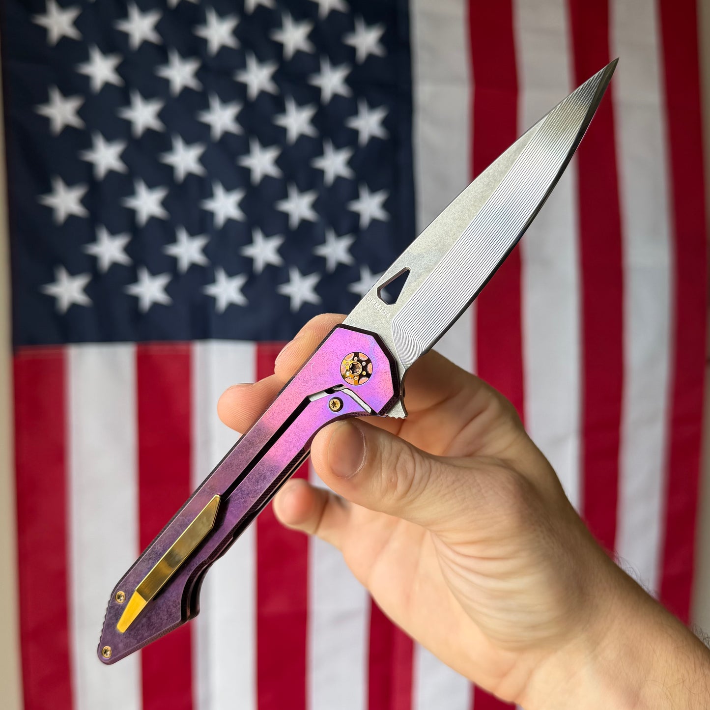 417 CNC Acer 3.72" Frame Lock – CPM-154 62.3 HRC, Purple Anodized Ti, Bronze Clip – Piece #54 – Made in USA