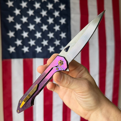 417 CNC Acer 3.72" Frame Lock – CPM-154 62.3 HRC, Purple Anodized Ti, Bronze Clip – Piece #54 – Made in USA