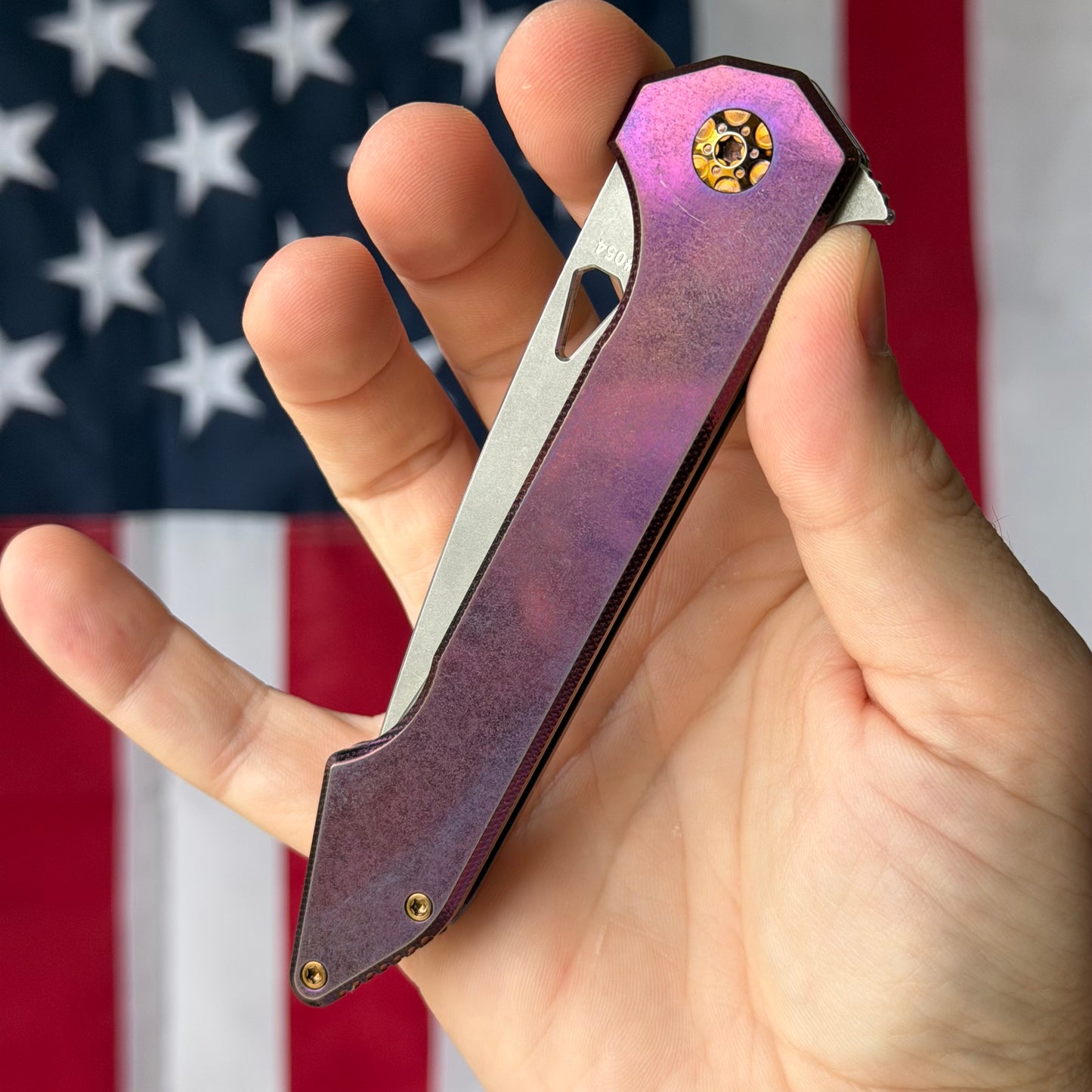 417 CNC Acer 3.72" Frame Lock – CPM-154 62.3 HRC, Purple Anodized Ti, Bronze Clip – Piece #54 – Made in USA