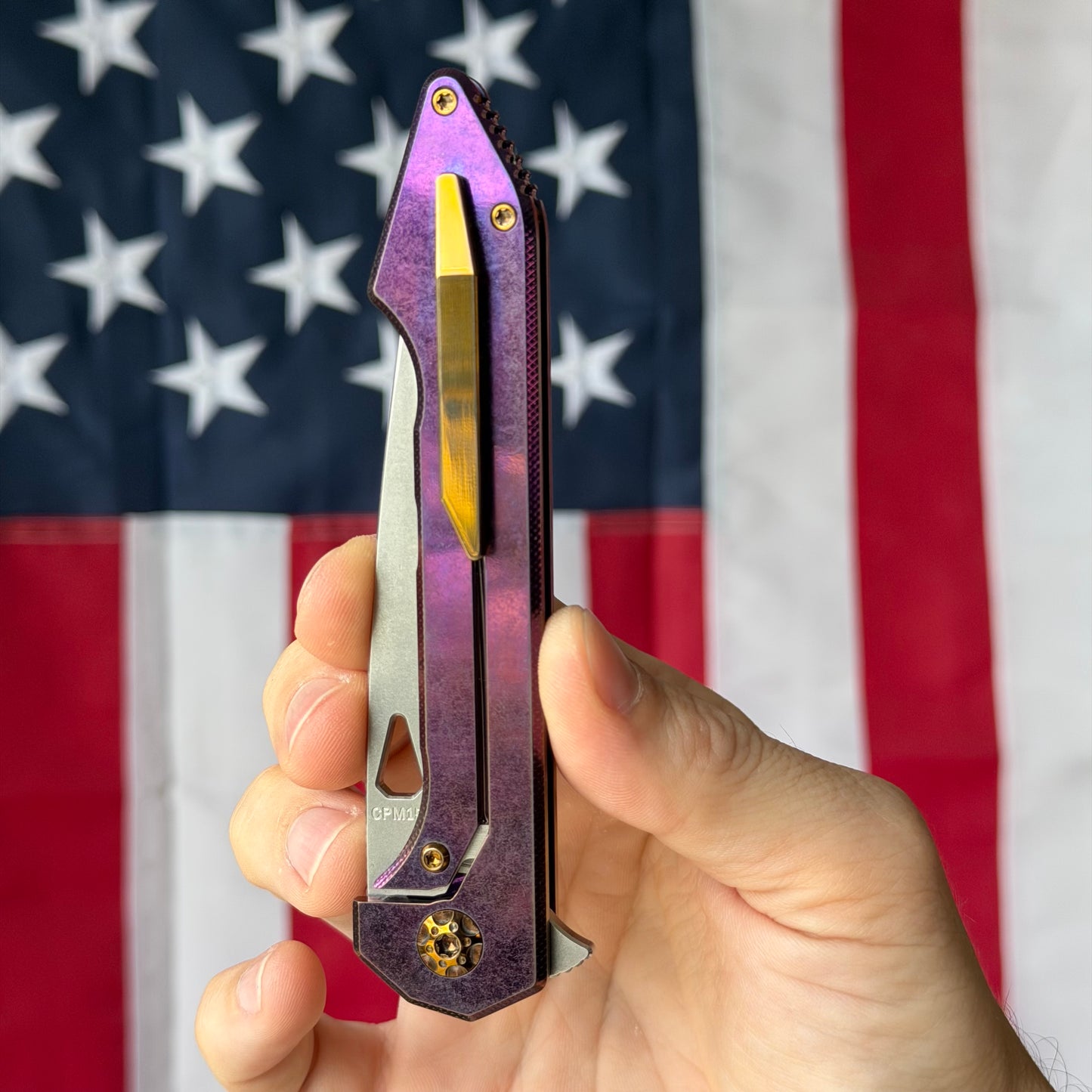417 CNC Acer 3.72" Frame Lock – CPM-154 62.3 HRC, Purple Anodized Ti, Bronze Clip – Piece #54 – Made in USA