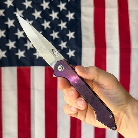 417 CNC Acer 3.72" Frame Lock – CPM-154 61.6 HRC, Purple Anodized Ti, Stonewash Clip – Piece #60 – Made in USA