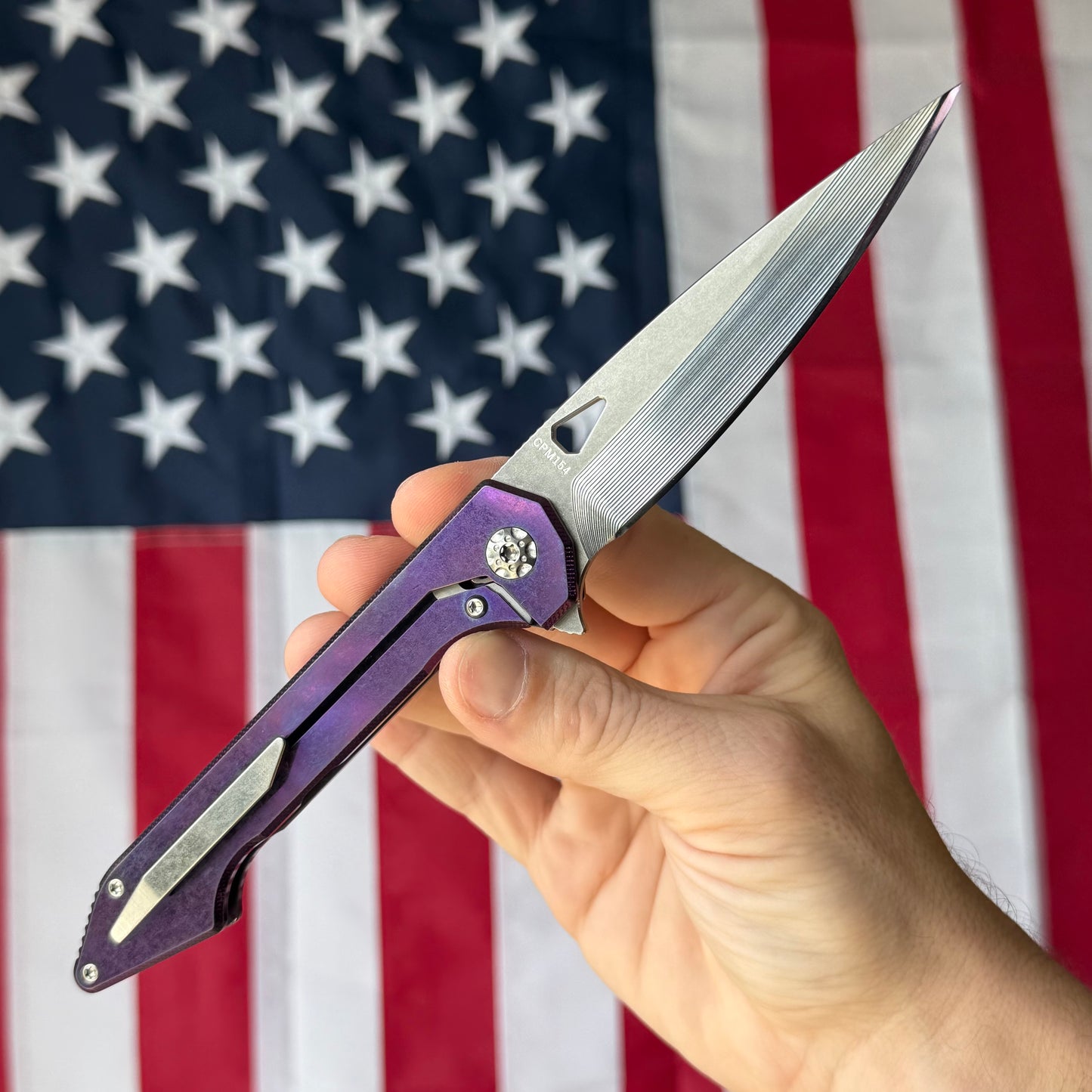 417 CNC Acer 3.72" Frame Lock – CPM-154 61.6 HRC, Purple Anodized Ti, Stonewash Clip – Piece #60 – Made in USA