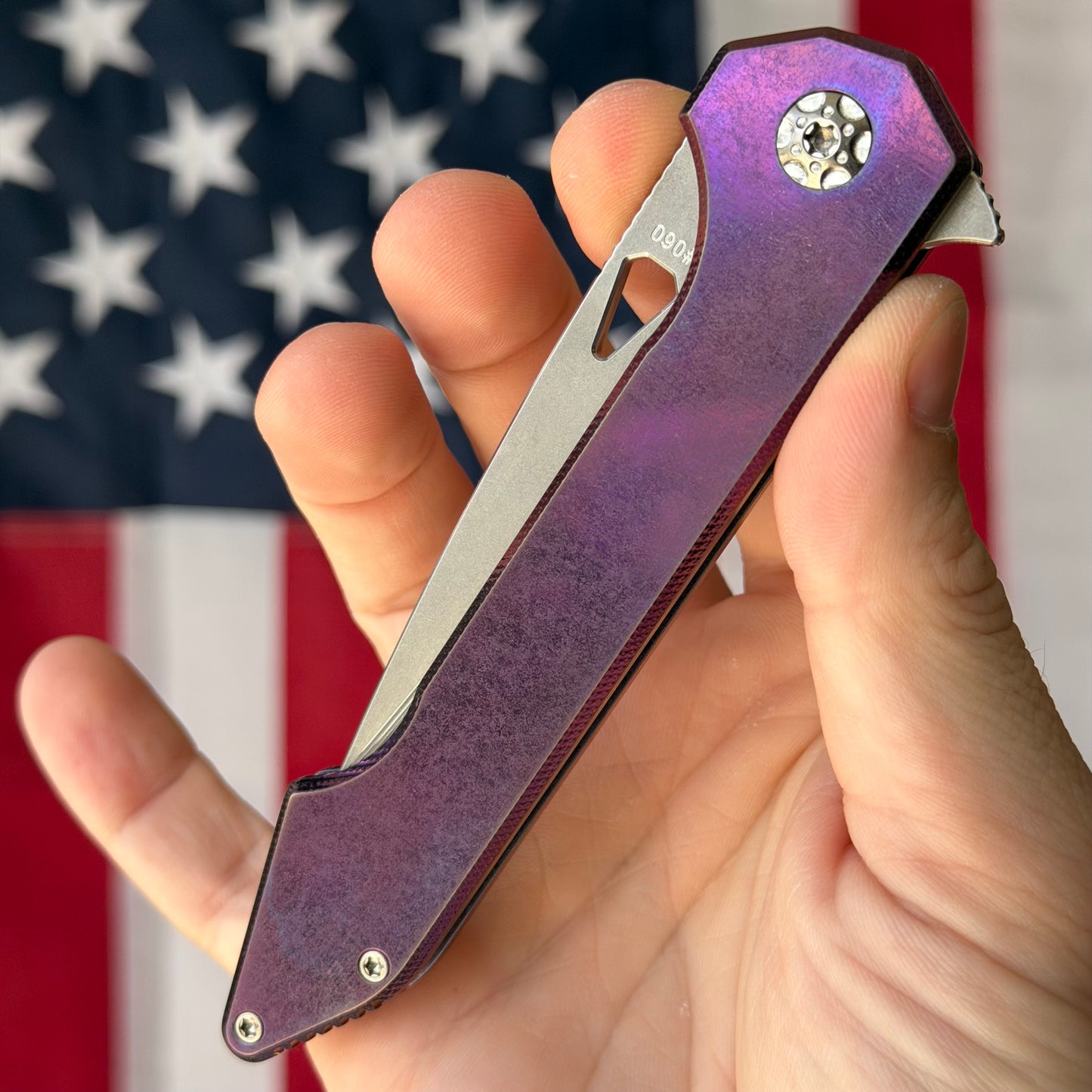 417 CNC Acer 3.72" Frame Lock – CPM-154 61.6 HRC, Purple Anodized Ti, Stonewash Clip – Piece #60 – Made in USA