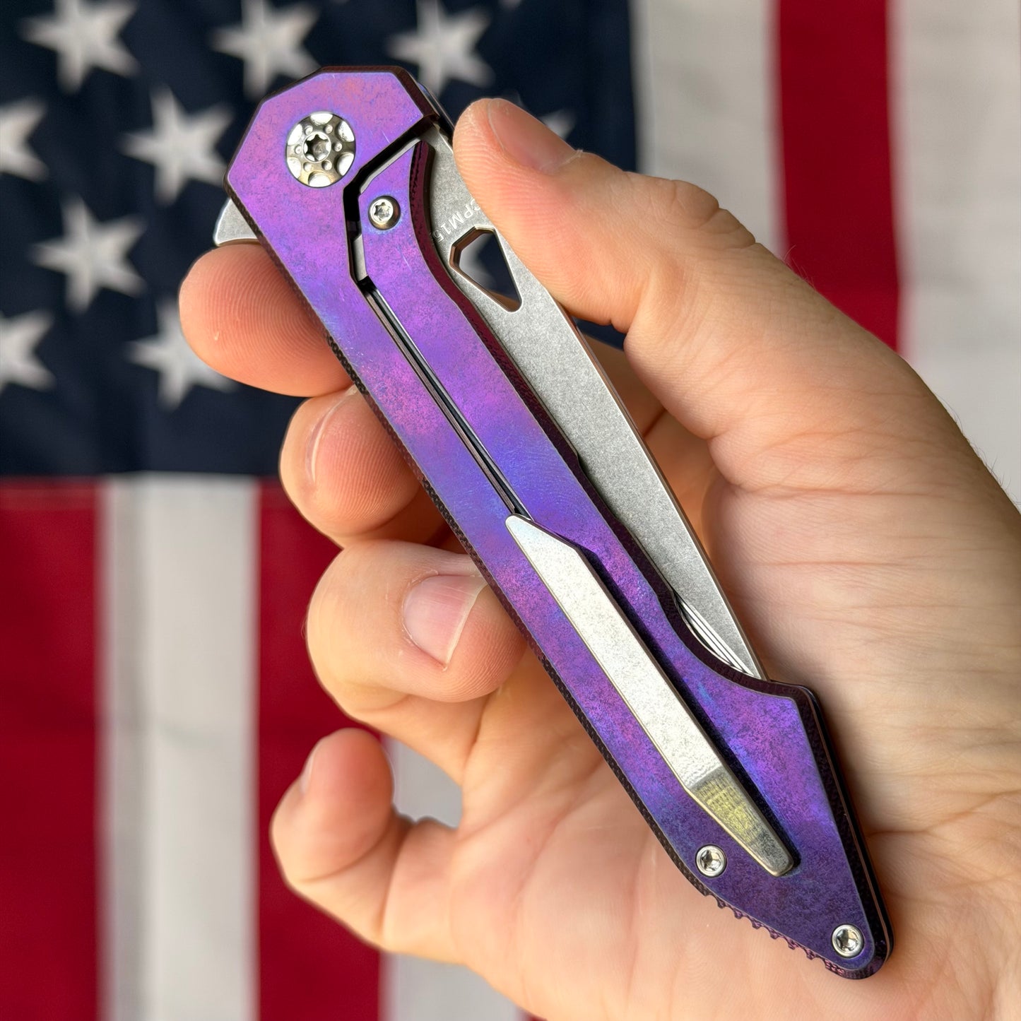 417 CNC Acer 3.72" Frame Lock – CPM-154 61.6 HRC, Purple Anodized Ti, Stonewash Clip – Piece #60 – Made in USA
