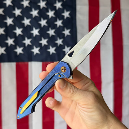 417 CNC Acer 3.72" Frame Lock – CPM-154 61.9 HRC, Blue Anodized Ti, Bronze Clip – Piece #66 – Made in USA