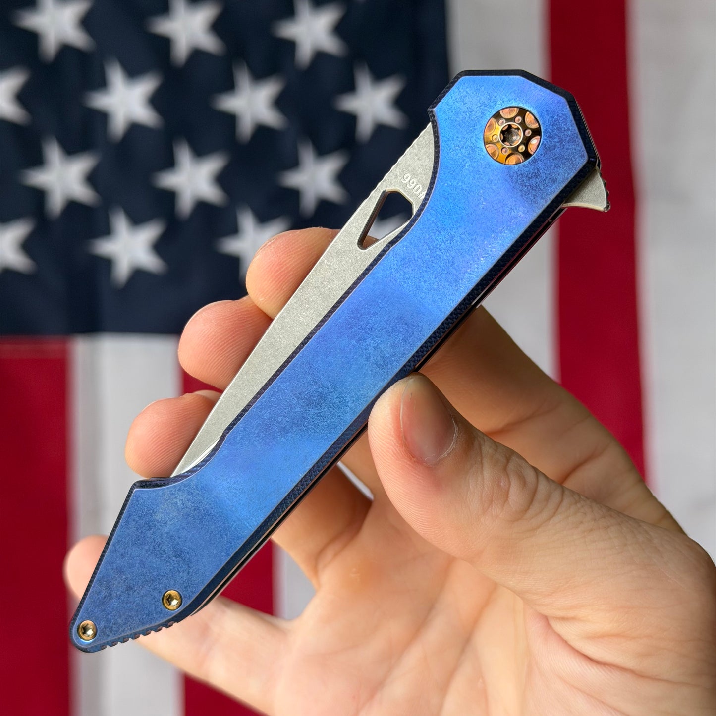 417 CNC Acer 3.72" Frame Lock – CPM-154 61.9 HRC, Blue Anodized Ti, Bronze Clip – Piece #66 – Made in USA