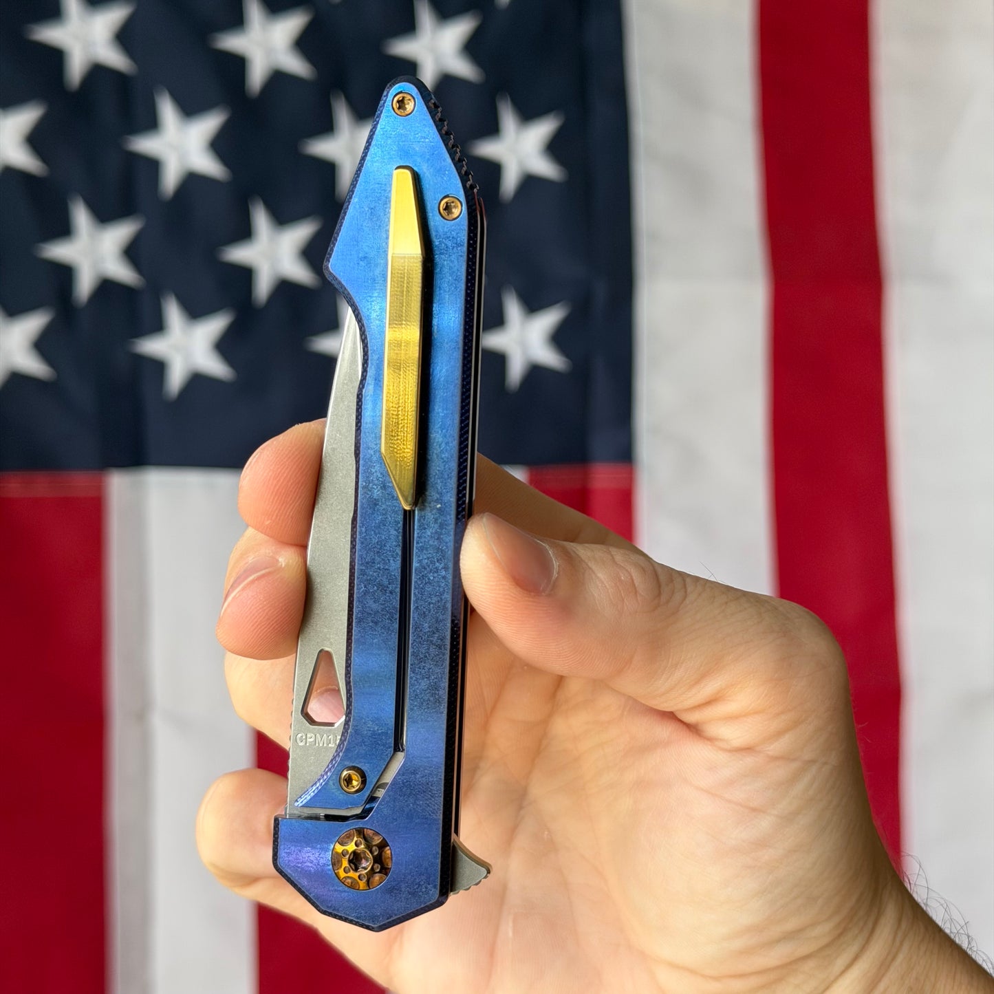 417 CNC Acer 3.72" Frame Lock – CPM-154 61.9 HRC, Blue Anodized Ti, Bronze Clip – Piece #66 – Made in USA