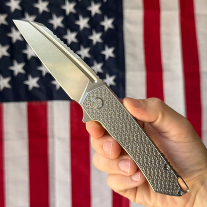 MachineWise Mojave 3.45" Frame Lock – Natural Raw Titanium, Stars Pattern, S90V 61.5 HRC – Serial 1310 – Made in USA