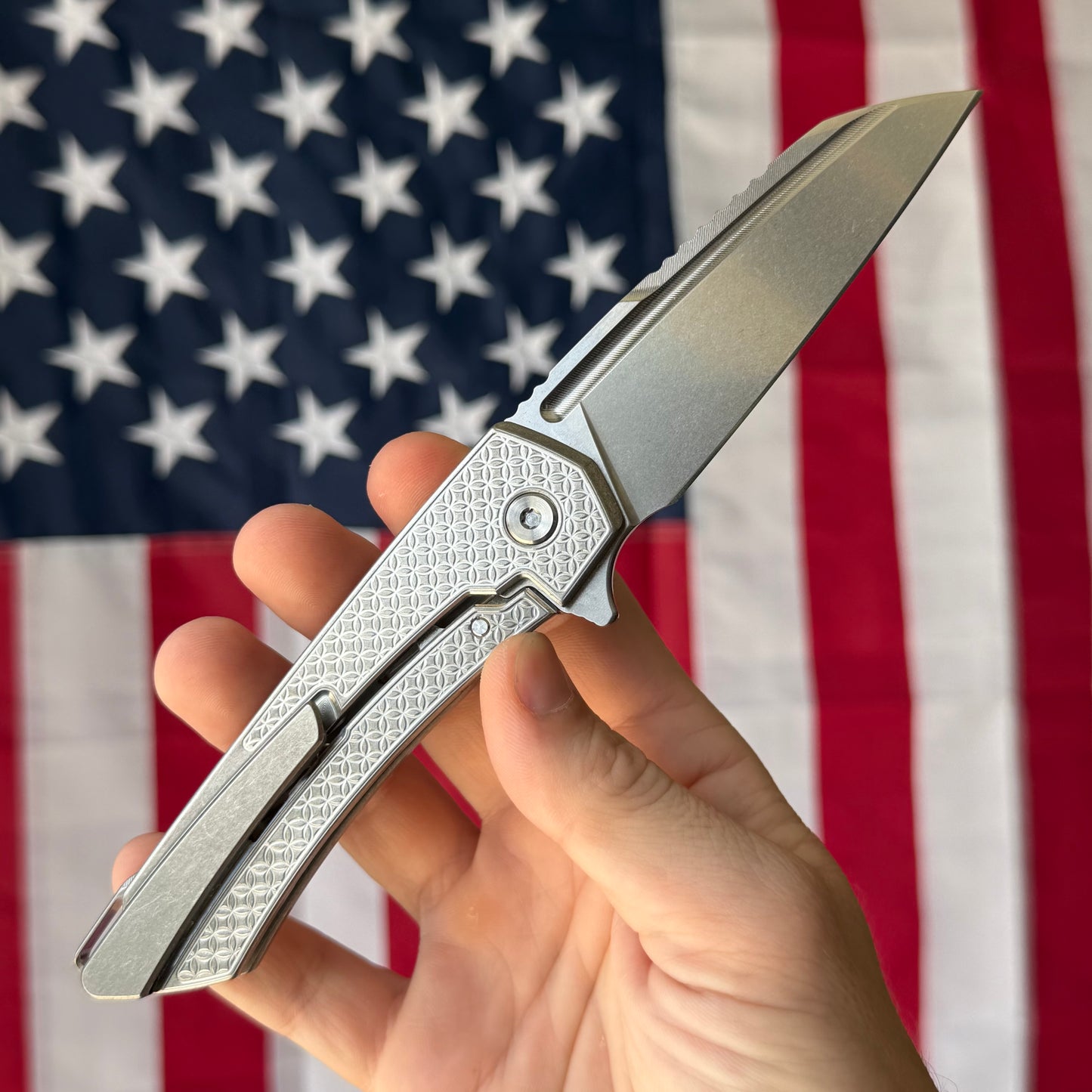 MachineWise Mojave 3.45" Frame Lock – Natural Raw Titanium, Stars Pattern, S90V 61.5 HRC – Serial 1310 – Made in USA