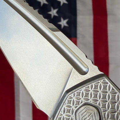 MachineWise Mojave 3.45" Frame Lock – Natural Raw Titanium, Stars Pattern, S90V 61.5 HRC – Serial 1310 – Made in USA