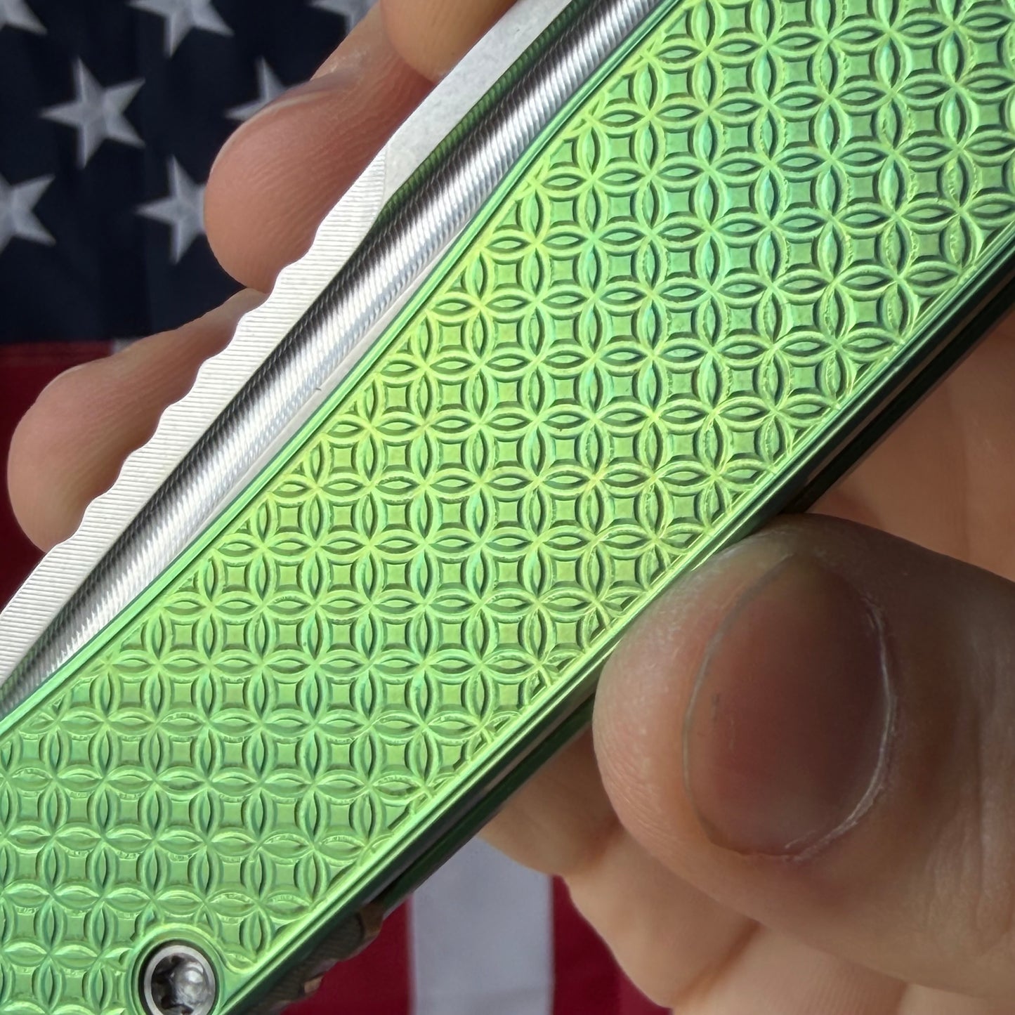 MachineWise Mojave 3.45" Frame Lock – Lime Green, Stars Pattern, S90V 61.4 HRC – Serial 1304 – Made in USA
